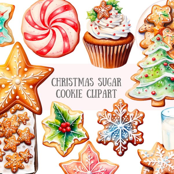 Watercolour Christmas Sugar Cookie Clipart Xmas Treats PNG Digital Image Downloads for Card Making Scrapbook Junk Journal Paper Craft