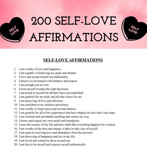 200 Unique Positive Self-Love Affirmations for Daily Inspiration and Confidence - Printable PDF, Mindfulness, Meditation, Mental Health, LOA