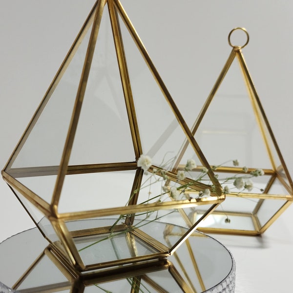 3pcs+ Geometric Glass, Triangle Terrarium, Wedding, Decor, Plants Succulent, Centerpiece, Gift, Vase, Copper, Container, Display Hang, Party