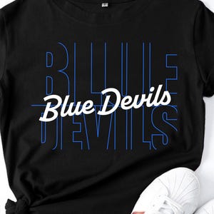 Blue Devils SVG PNG Mascot Shirt Design – Modern School Spirit Cut File for Cricut and Sublimation, Cheer Mom Blue Devils Pride SVG