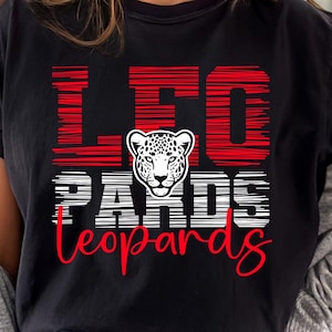 Leopards Mascot SVG PNG Design - Fierce Leopard Head School Spirit Shirt, Red Black Typography Sublimation, Gameday Cheer Mom SVG Cut File
