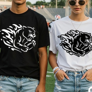 Panthers Football Mascot SVG PNG Design – Fierce Panther Holding Ball Clipart for School Spirit Game Day Cheer Mom Shirt Sublimation
