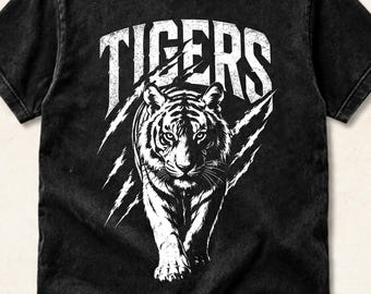 Vintage Tigers Mascot PNG, Fierce Walking Tiger Graphic, Distressed Varsity School Spirit Digital PNG Download, Tigers Sublimation Design,