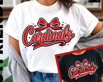 Cardinals Coquette SVG PNG, Glitter Cardinals Bow Shirt Design, Game Day Mascot Cut File, Trendy Football Spirit Tee