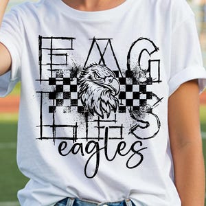 Eagles Sublimation PNG Design, Retro Grunge Eagles Checkered Shirt Print, Trendy School Spirit PNG for Game Day, Cheer Fan Digital Download