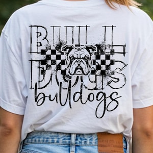 Bulldogs Sublimation PNG, Grunge Checkered Bulldogs Mascot Shirt Design, Retro School Spirit PNG for Game Day, Cheer Mom Digital Download