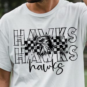 Hawks Sublimation PNG, Grunge Checkered Hawks Mascot Shirt Design, Retro School Spirit PNG for Game Day, Cheer Mom Digital Download