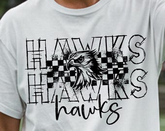 Grunge Hawks Mascot PNG, Checkered School Spirit Shirt (Digital Download)