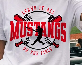 Diseño SVG de béisbol de los Mustangs, espíritu de equipo (descarga digital)