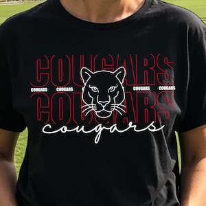 Cougars Mascot SVG PNG Sublimation Shirt Design – Bold Cougar Face Graphic for School Spirit, Cheer Squad & Cricut Game Day Projects