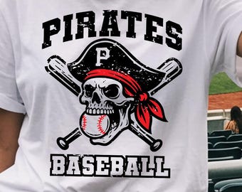 Pirates Baseball Skull PNG, Gameday Shirt Design (Digital Download)