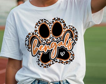Leopard Bengals Paw SVG, Cheer Mom Shirt Design (Digital File)
