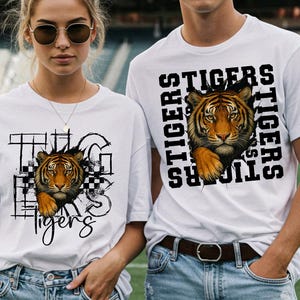 Design de sublimação PNG dos Tigres Ferozes para camisetas do dia do jogo - Mascote do espírito escolar com rosto de tigre e clipart de pata para DTG e fãs, Tigres PNG