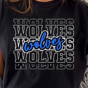 Wolves SVG PNG Shirt Design - Bold Wolves Typography Sublimation for School Spirit Fans, Wolves Football Cheer Mom Dad Game Day Shirt