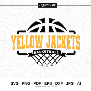 May include: A black and yellow basketball logo with the text "YELLOW JACKETS BASKETBALL".