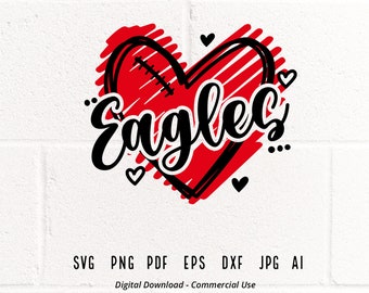 Corazón de fútbol americano de los Eagles (SVG, PNG, archivos de corte Cricut) (descarga digital)