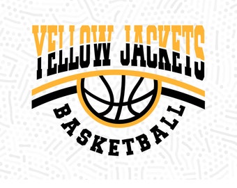 May include: A digital file design with the text "YELLOW JACKETS BASKETBALL" in yellow and black. A basketball graphic is in the center. The file formats are listed below the design.