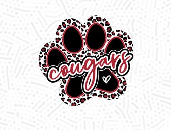 Leopard Cougars Paw SVG, Cougars Mascot, Cheer Mom (Digital File)