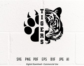 Tigers Face SVG, Mascot Paw, School Spirit (Digital Download)