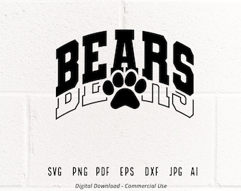 Bears Mascot SVG PNG, School Spirit Paw (Digital Download)