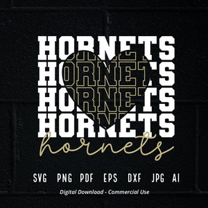 Stacked Hornets SVG, Hornets Mascot svg, Hornets  svg, Hornets School Team svg, Hornets Cheer svg, School Spirit svg,Hornets Heart svg