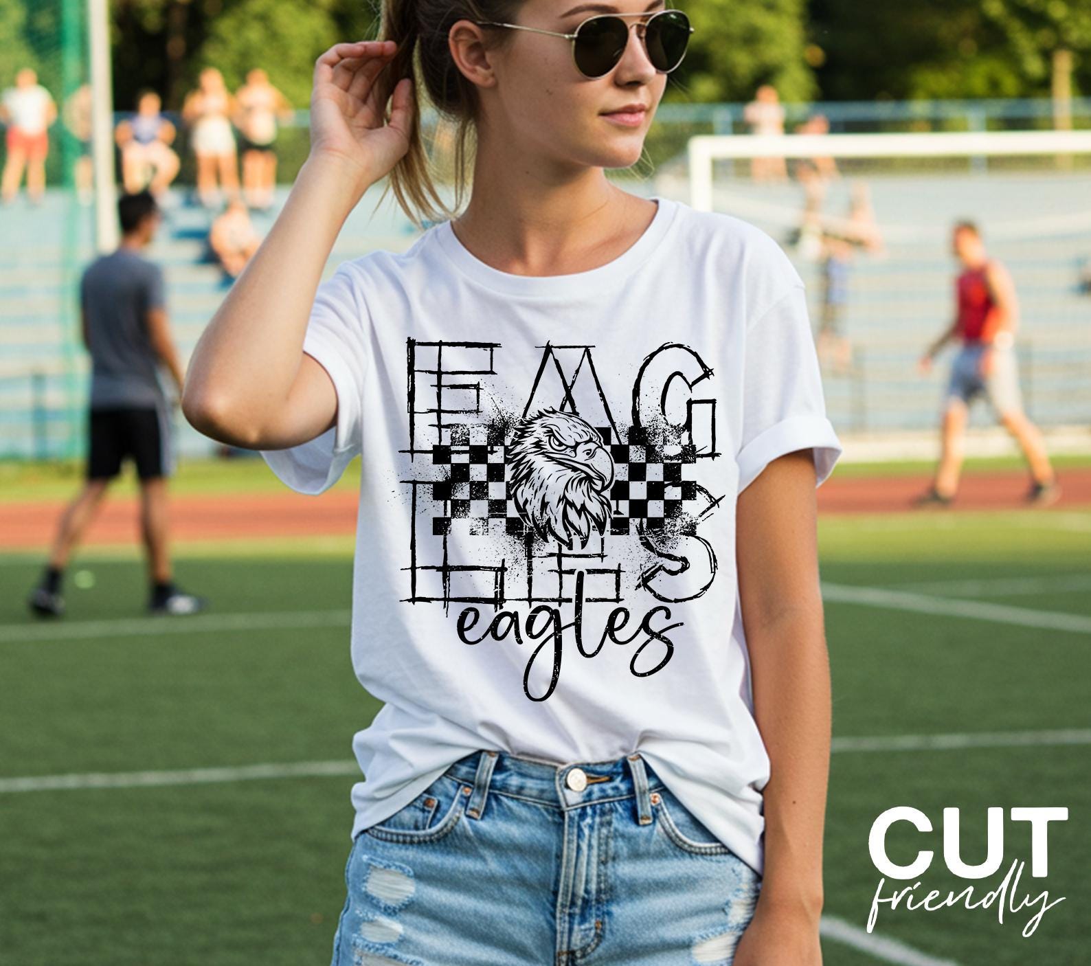 Eagles Sublimation PNG Design, Retro Grunge Eagles Checkered Shirt Print, Trendy School Spirit PNG for Game Day, Cheer Fan Digital Download