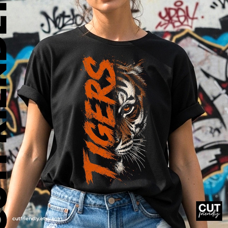 Tiger mascot sublimation PNG with orange and white sports graphics
