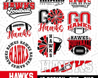 Hawks Football SVG-Bundle, Sportmannschaft Cut Files (Instant Download)