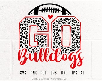 Leopard Go Bulldogs Football SVG, Bulldogs Mascot, School Team (Digital Download)