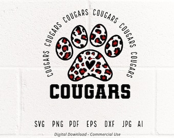 Cougars Paw Print SVG, School Spirit (Digital Download)