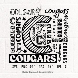 Cougars SVG PNG, Cougars Mascot svg, Cougars Typography svg, Cougars Shirt svg, Cougars Love svg, School Spirit svg, Cougars Mom svg