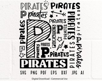 Pirates Mascot SVG, School Spirit Typography (Digital Download)