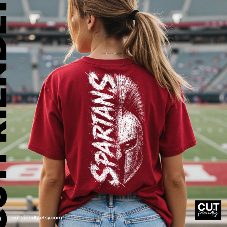 Distressed Spartans mascot PNG with vintage Spartan helmet graphic