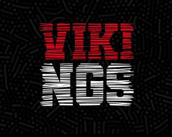 Może przedstawiać: Plik cyfrowy do projektu, który mówi "VIKINGS" w czerwono-białe paski. Tekst jest stylizowany efektem glitch. Projekt nadaje się do maszyn tnących i zawiera formaty plików SVG, PNG, PDF, EPS, DXF, JPG i AI.