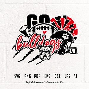 Bulldogs Football Mascot SVG, PNG, School Spirit (Digital Download)