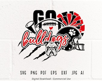 Bulldogs Football Mascot SVG, PNG, School Spirit (Digital Download)