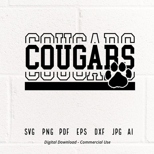 Cougars SVG PNG, Cougars Paw svg, Cougars Mascot svg, Cougars Cheer svg, Cougars Vibes svg, School Spirit svg, Cougars Sport, Cougars Love