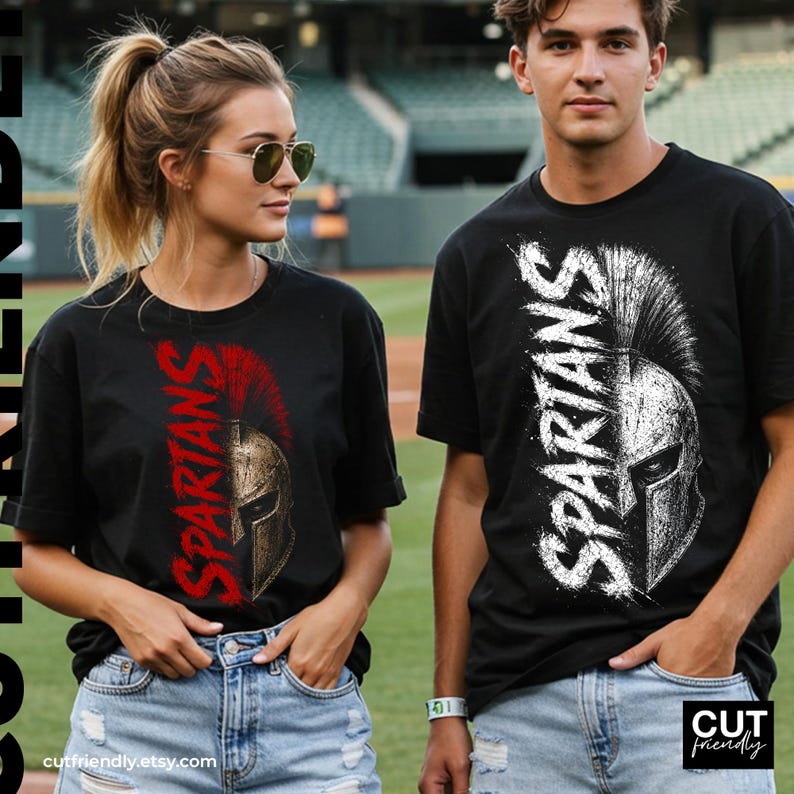 Bold Spartans mascot artwork with grunge athletic typography