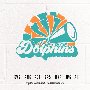 Dolphin Cheer svg, Dolphin, Dolphins, Cheer svg, png, Sublimation, Pom Pom svg, Megaphone svg, Cricut svg, SVG for Shirts, Cheerleader svg