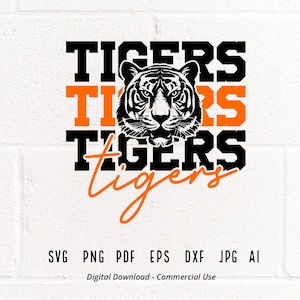Tigers SVG PNG, Tigers Face svg, Stacked Tigers svg, Tigers Mascot svg, Tigers Cheer svg, Tigers Vibes svg, School Spirit svg, Tigers Sport