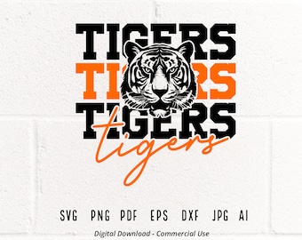 Tigers SVG PNG, Tigers Face svg, Stacked Tigers svg, Tigers Mascot svg, Tigers Cheer svg, Tigers Vibes svg, School Spirit svg, Tigers Sport