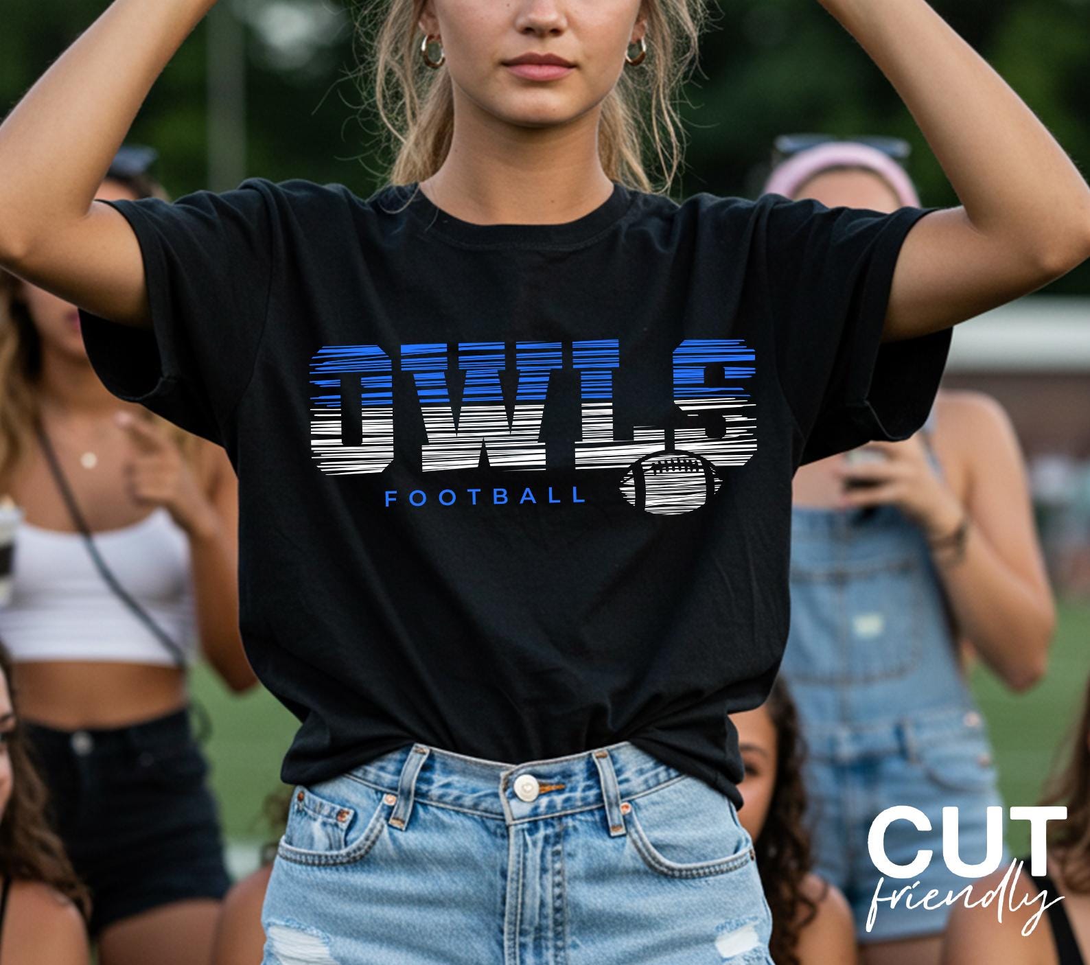 Owls Football SVG PNG Design for Game Day Shirt – Blue White Striped Typography Clipart for Cr