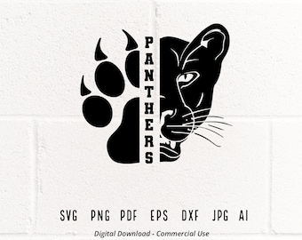 Panthers Face Paw SVG, Mascot Cheer Graphics (Digital Download)