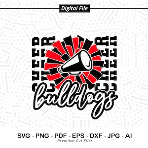 Bulldogs Cheer SVG PNG, Bulldogs Mascota svg, Bulldogs svg, Bulldogs Camisa svg, Espíritu Escolar svg, Cheer Megáfono, Bulldogs Pom pom svg