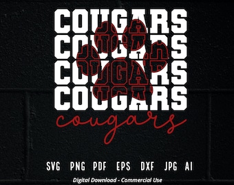 Stacked Cougars Paw SVG, School Team Mascot (Digital Download)
