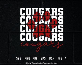 Stacked Cougars Paw SVG, School Team Mascot (Digital Download)