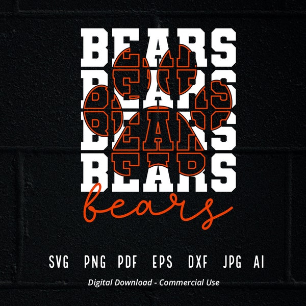 Stacked Bears Paw SVG, Bears Mascot svg, Bears svg, Bears Paw svg, Stacked Bears svg, Bears School Team svg, Bears Cheer svg, Bears png