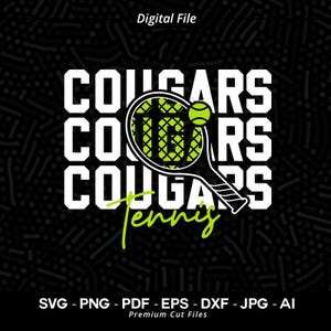 Tennis SVG PNG, Cougar Tennis, Cougar, Cougars, Tennis svg, Cougars Shirt, Sublimation, Digital Download, Cricut, Cut file, Cheer svg
