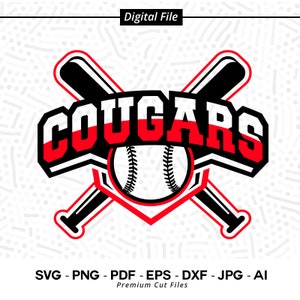 Cougars Baseball SVG PNG, Baseball svg, Cougars svg, Baseball Shirt svg, Baseball Mom svg, Cougars Pride svg, Cougars Cheer svg ,Cricut