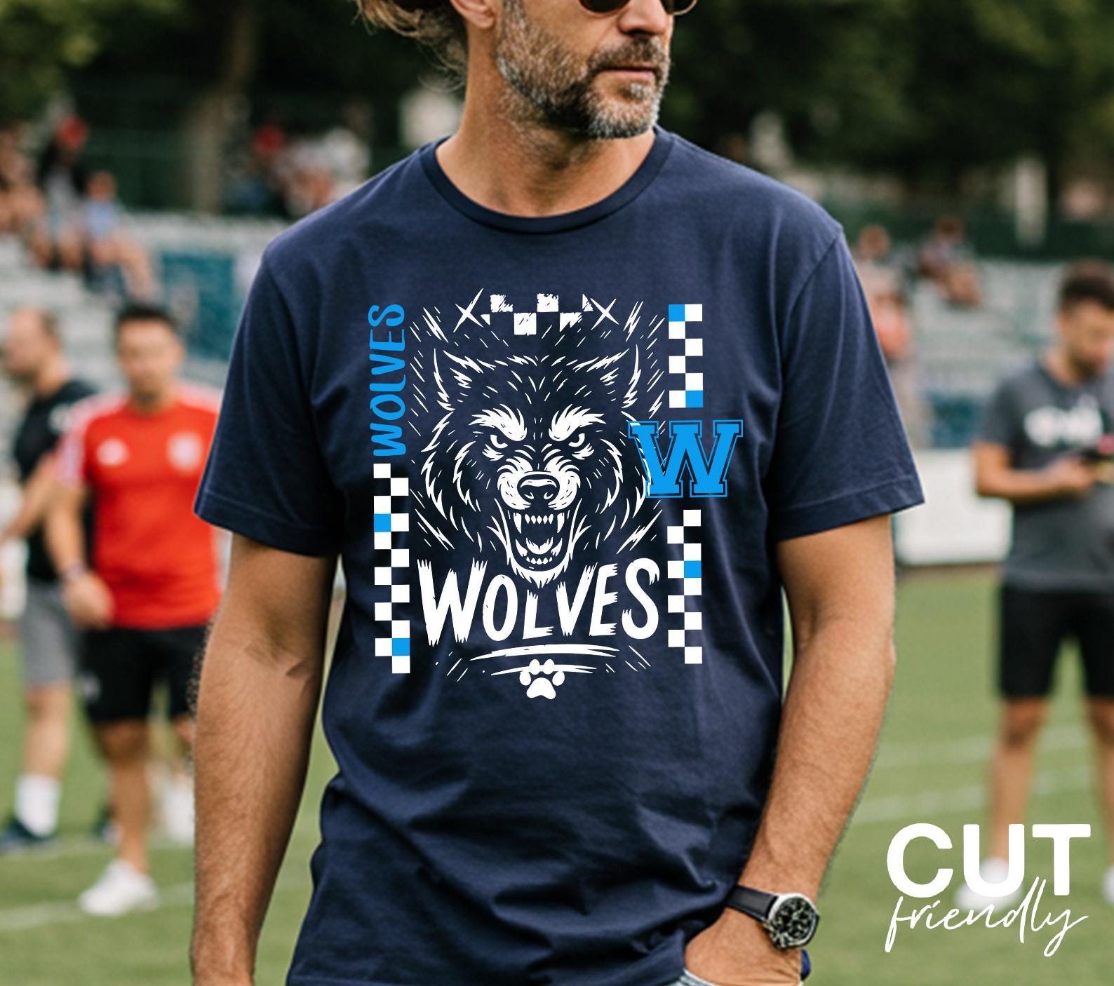 Wolves Mascot SVG PNG Grunge Varsity Shirt Design – Retro Checkered School Spirit Wolves Sublimation, Wolves Paw Shirt, Cricut Cut File